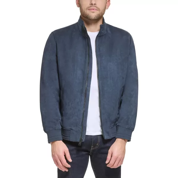 DKNY Mens Modern Knit Collar Bomber JacketNavy Microsuede