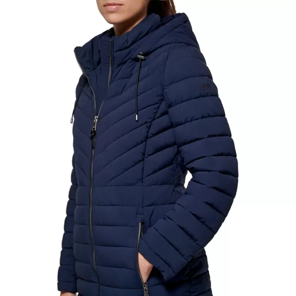 DKNY Womens Lightweight Outerwear Packable FullZipNavy