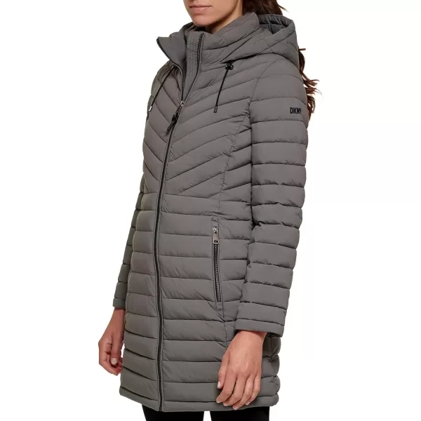 DKNY Womens Lightweight Outerwear Packable FullZipSmoked Pearl