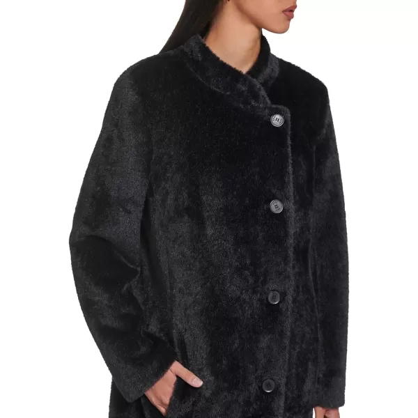 DKNY Womens Stylish Wool Outerwear Asymmetrical Button JacketBlack