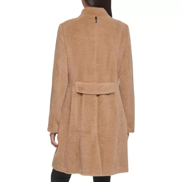 DKNY Womens Stylish Wool Outerwear Asymmetrical Button JacketCamel