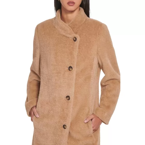 DKNY Womens Stylish Wool Outerwear Asymmetrical Button JacketCamel