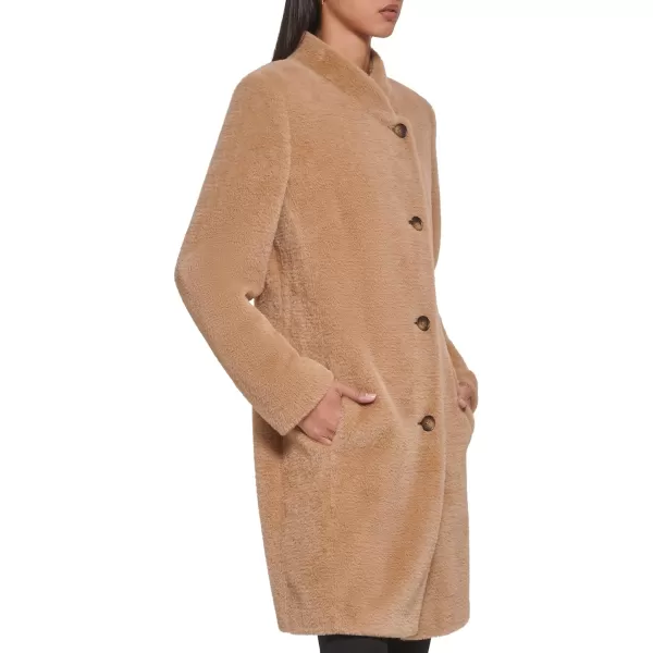 DKNY Womens Stylish Wool Outerwear Asymmetrical Button JacketCamel