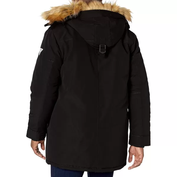 GUESS mens Heavyweight Hooded Parka Jacket With Removable Faux Fur TrimBlack