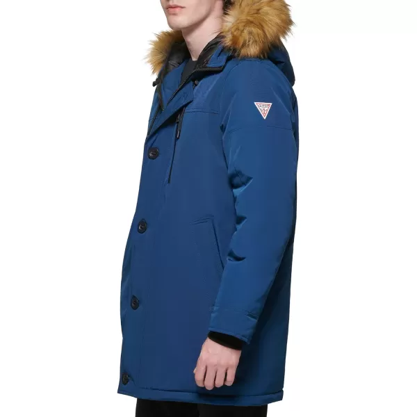 GUESS mens Heavyweight Hooded Parka Jacket With Removable Faux Fur TrimDeep Blue