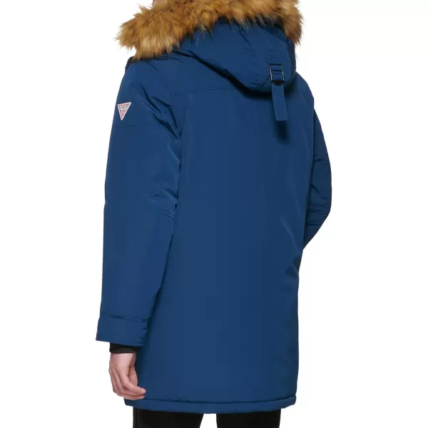 GUESS mens Heavyweight Hooded Parka Jacket With Removable Faux Fur TrimDeep Blue