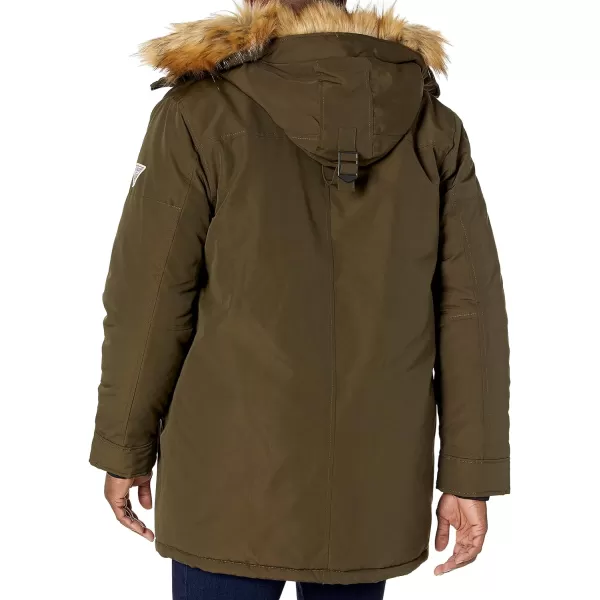 GUESS mens Heavyweight Hooded Parka Jacket With Removable Faux Fur TrimOlive