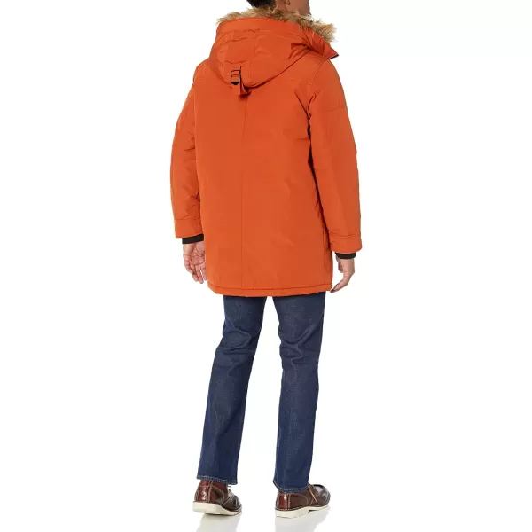 GUESS mens Heavyweight Hooded Parka Jacket With Removable Faux Fur TrimRust