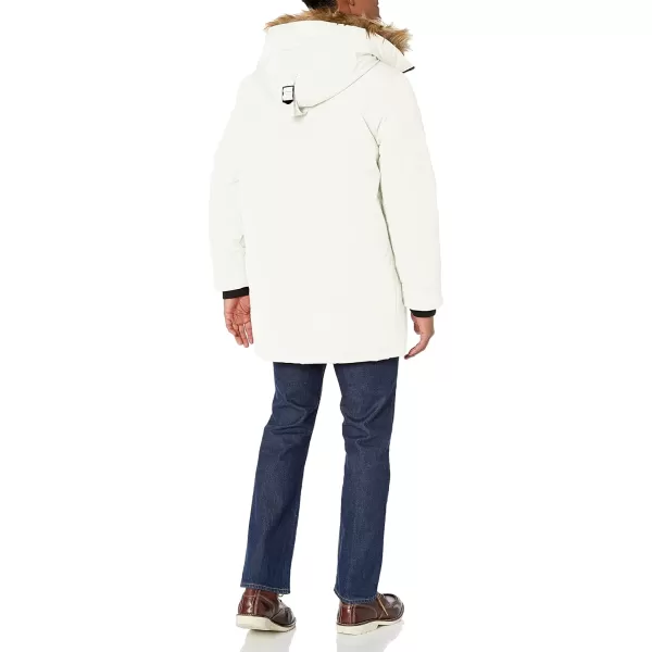 GUESS mens Heavyweight Hooded Parka Jacket With Removable Faux Fur TrimWinter White