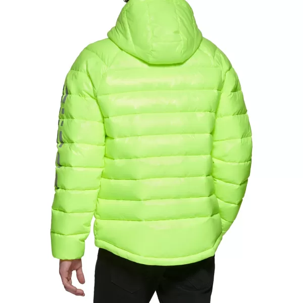 GUESS mens Long Sleeve Midweight Hooded PufferNeon Yellow