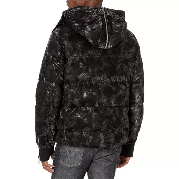 Karl Lagerfeld Paris Mens Down Jacket Smoke Print HoodedBlack