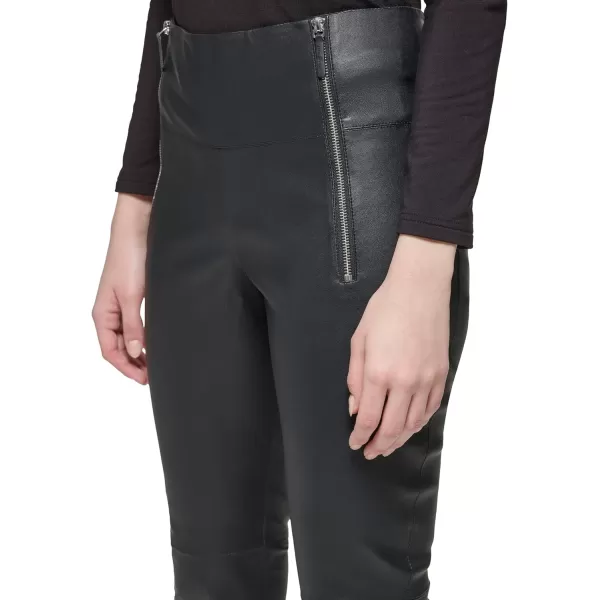 Karl Lagerfeld Paris Womens Stretch Leather Zipper Pants WTop Stitch DetailBlack