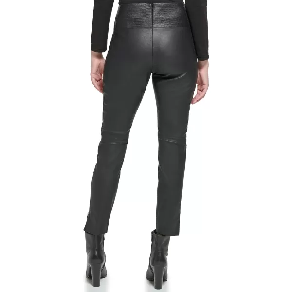 Karl Lagerfeld Paris Womens Stretch Leather Zipper Pants WTop Stitch DetailBlack