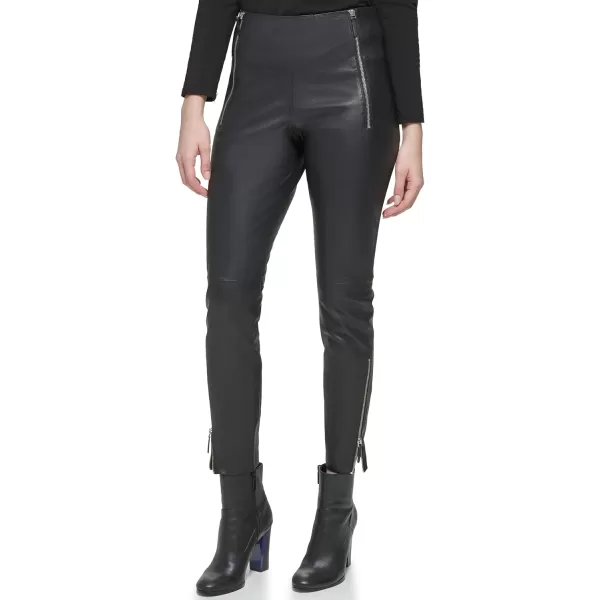 Karl Lagerfeld Paris Womens Stretch Leather Zipper Pants WTop Stitch DetailBlack