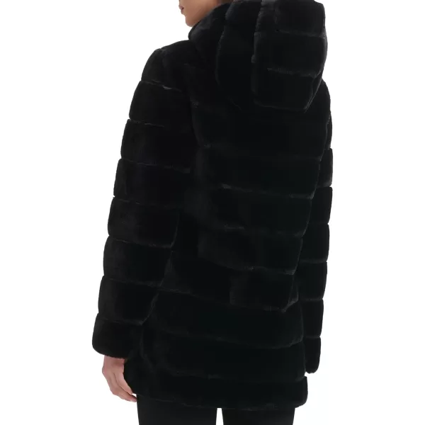 Kenneth Cole Womens Classic Mink Style Faux Fur CoatBlack