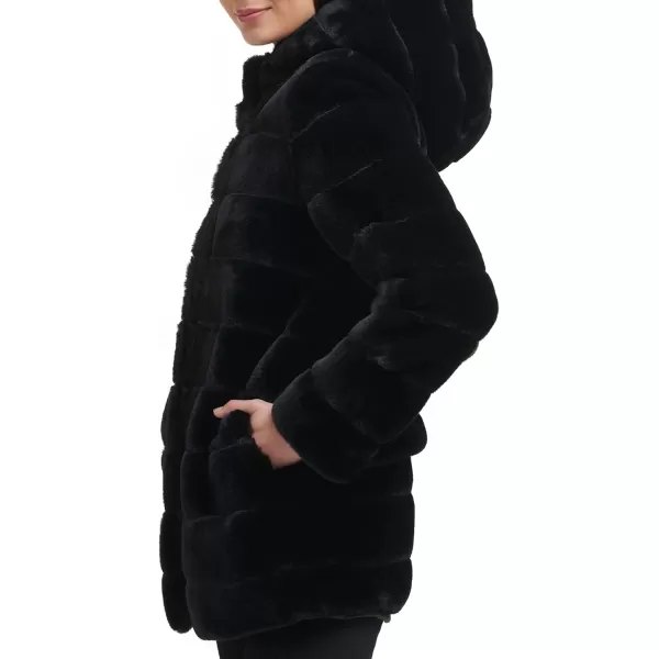 Kenneth Cole Womens Classic Mink Style Faux Fur CoatBlack