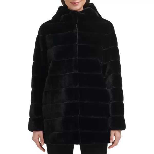 Kenneth Cole Womens Classic Mink Style Faux Fur CoatBlack