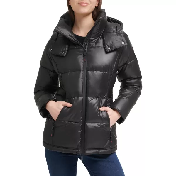 Kenneth Cole Womens Horizontal Zip Puffer JacketBlack