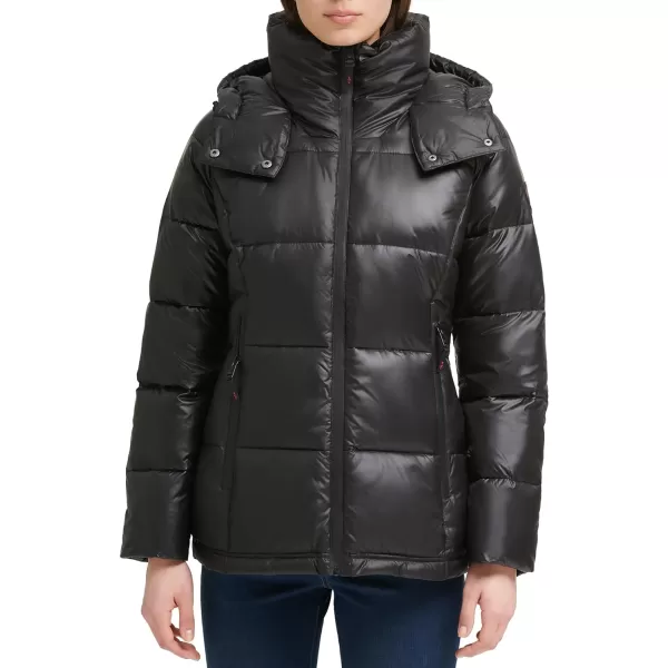 Kenneth Cole Womens Horizontal Zip Puffer JacketBlack