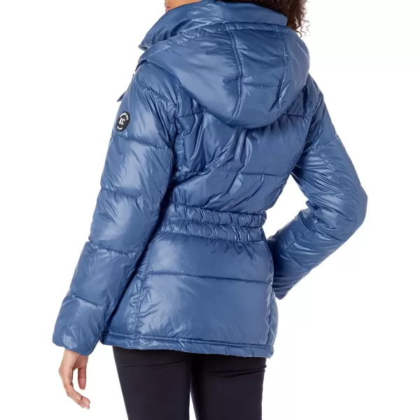 Kenneth Cole Womens Horizontal Zip Puffer JacketMoonlight Blue