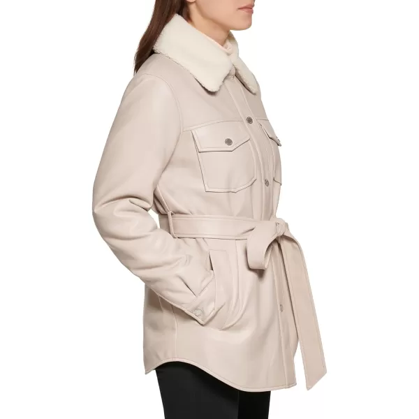 Kenneth Cole Womens Sherpa Lined Collar Shacket with BeltBone