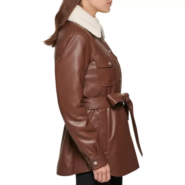 Kenneth Cole Womens Sherpa Lined Collar Shacket with BeltChocolate