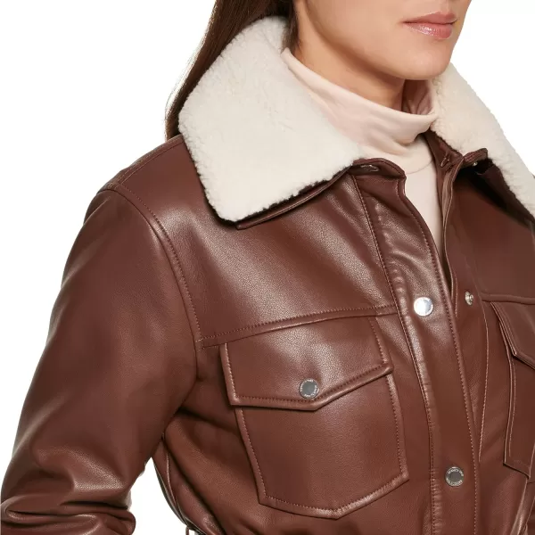 Kenneth Cole Womens Sherpa Lined Collar Shacket with BeltChocolate