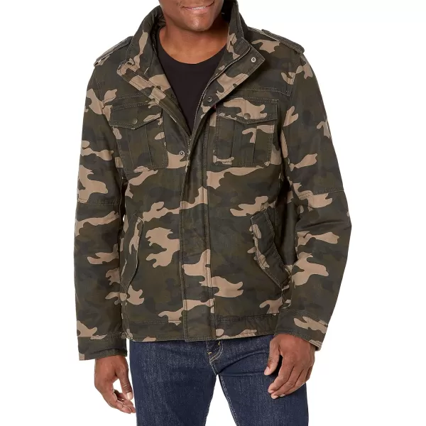 Levis Mens Washed Cotton Hooded Military Jacket Regular  Big  Tall SizesCamoQuilted Lining