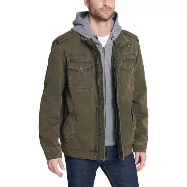 Levis Mens Washed Cotton Hooded Military Jacket Regular  Big  Tall SizesOliveQuilted Lining