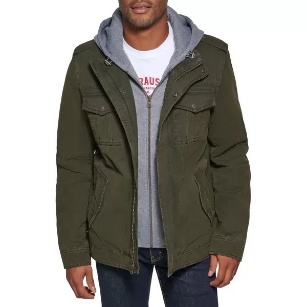 Levis Mens Washed Cotton Hooded Military Jacket Regular  Big  Tall SizesOliveSherpa Lined