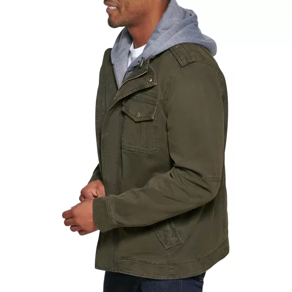 Levis Mens Washed Cotton Hooded Military Jacket Regular  Big  Tall SizesOliveSherpa Lined