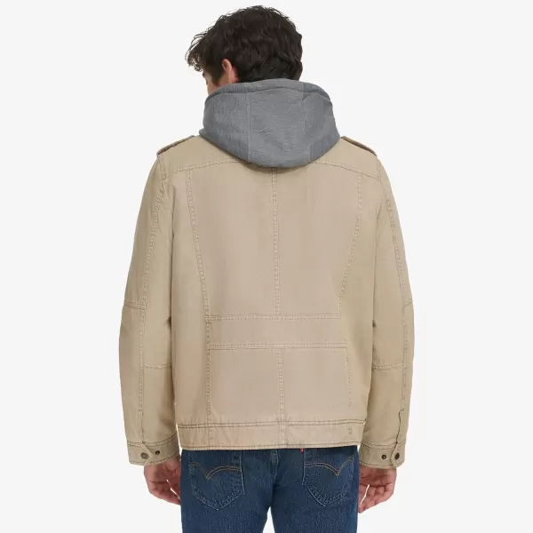 Levis Mens Washed Cotton Hooded Military Jacket Regular  Big  Tall SizesStoneSherpa Lined