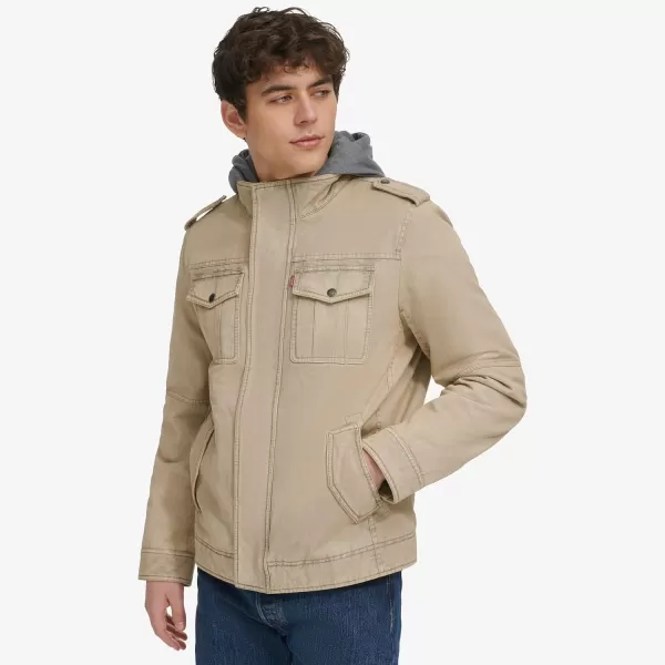 Levis Mens Washed Cotton Hooded Military Jacket Regular  Big  Tall SizesStoneSherpa Lined