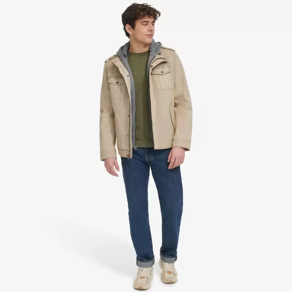 Levis Mens Washed Cotton Hooded Military Jacket Regular  Big  Tall SizesStoneSherpa Lined
