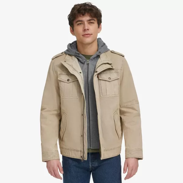 Levis Mens Washed Cotton Hooded Military Jacket Regular  Big  Tall SizesStoneSherpa Lined