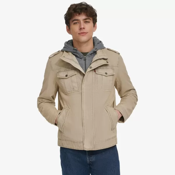 Levis Mens Washed Cotton Hooded Military Jacket Regular  Big  Tall SizesStoneSherpa Lined