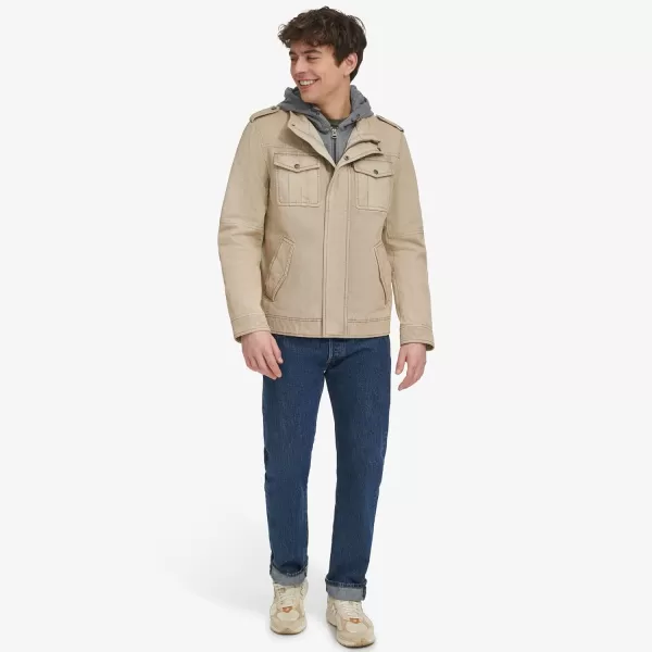 Levis Mens Washed Cotton Hooded Military Jacket Regular  Big  Tall SizesStoneSherpa Lined