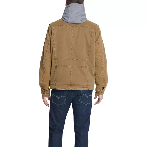 Levis Mens Washed Cotton Hooded Military Jacket Regular  Big  Tall SizesWorker BrownQuilted Lining