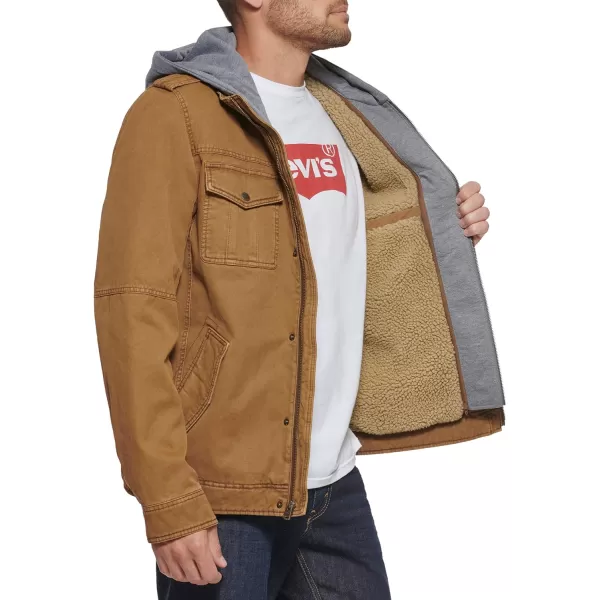 Levis Mens Washed Cotton Hooded Military Jacket Regular  Big  Tall SizesWorker BrownSherpa Lined