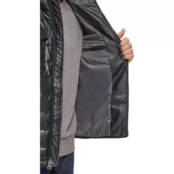 Levis Mens Water Resistant Performance Stretch Hooded Puffer JacketBlack Faux Leather