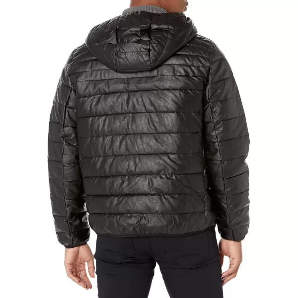 Levis Mens Water Resistant Performance Stretch Hooded Puffer JacketBlack Faux Leather
