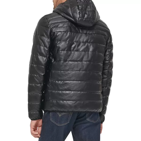 Levis Mens Water Resistant Performance Stretch Hooded Puffer JacketBlack Faux Leather