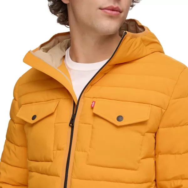 Levis Mens Water Resistant Performance Stretch Hooded Puffer JacketHarvest Sun