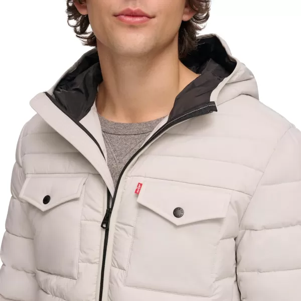 Levis Mens Water Resistant Performance Stretch Hooded Puffer JacketIce