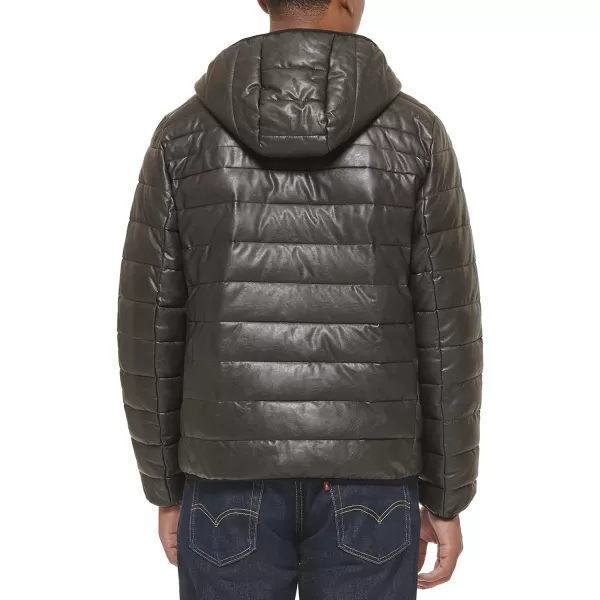 Levis Mens Water Resistant Performance Stretch Hooded Puffer JacketSaddle Faux Leather