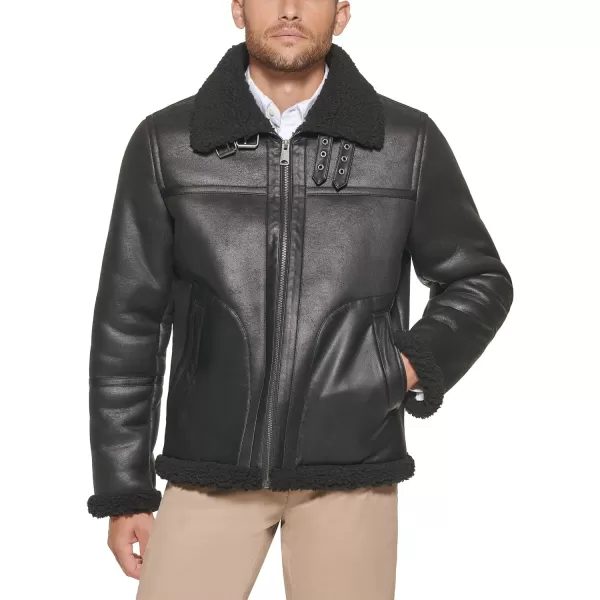 Tommy Hilfiger Mens Faux Shearling Aviator JacketBlack