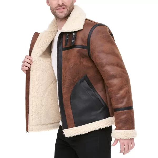 Tommy Hilfiger Mens Faux Shearling Aviator JacketBrown