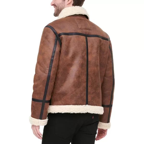 Tommy Hilfiger Mens Faux Shearling Aviator JacketBrown