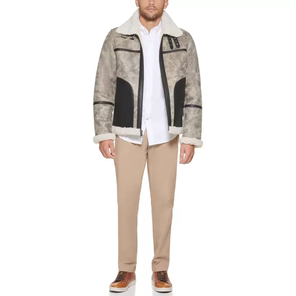 Tommy Hilfiger Mens Faux Shearling Aviator JacketGrey