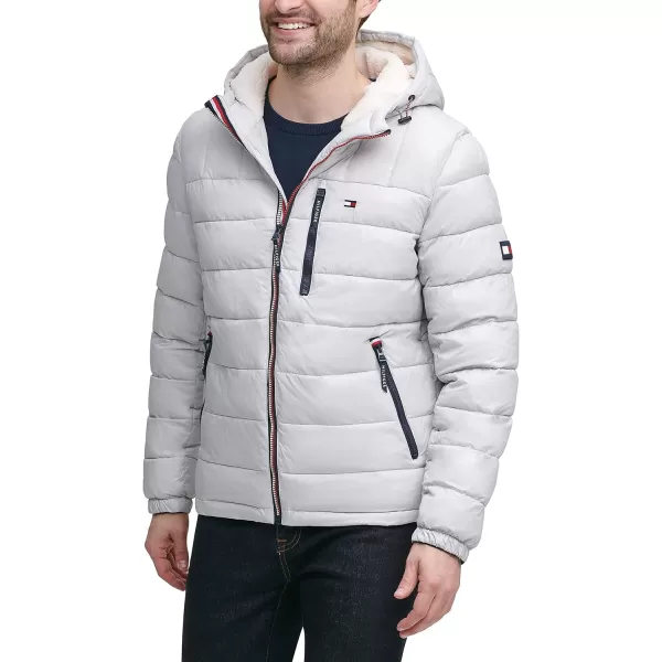 Tommy Hilfiger Mens Midweight Sherpa Lined Hooded Water Resistant Puffer JacketIce